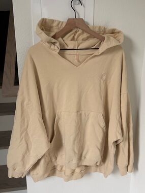 Free People V Neck Hoodie Swearshirt in Butter Yellow
